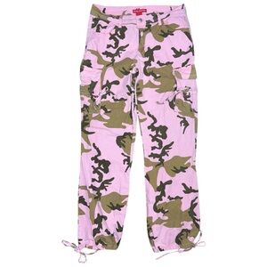 Vintage Y2K Miss Sixteen Pink Camo Cargo Pants 5 / 30 Tie Hem Pockets Parachute